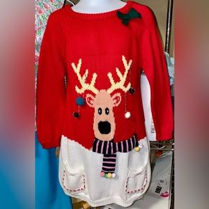 BLUEBERI BOULEVARD CHRISTMAS REINDEER LOKG SWEATER GIRLS 5 POCKETS APPLIQUÉ